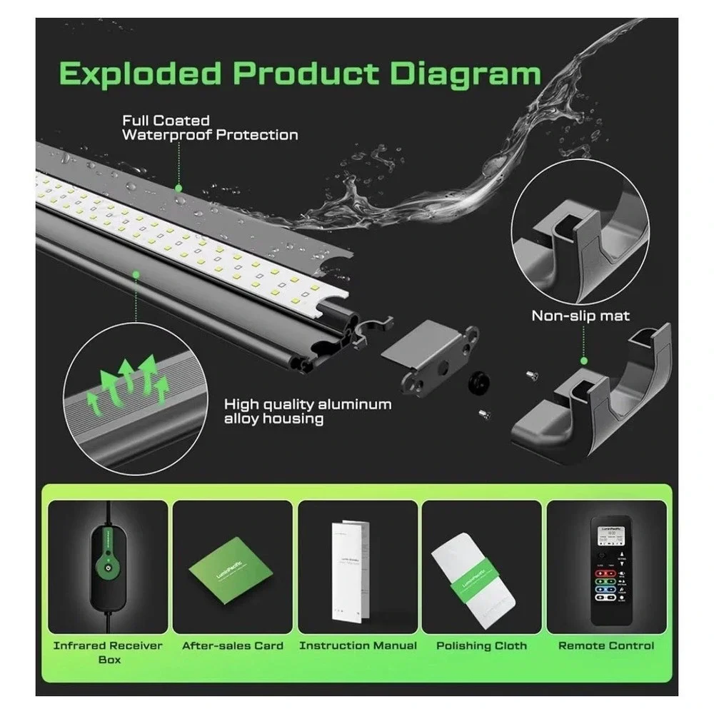 LuminPacific LUMIN SlimSky LED Aquarium Light‎ 48-57in 36W RGB Plant Grow Timer